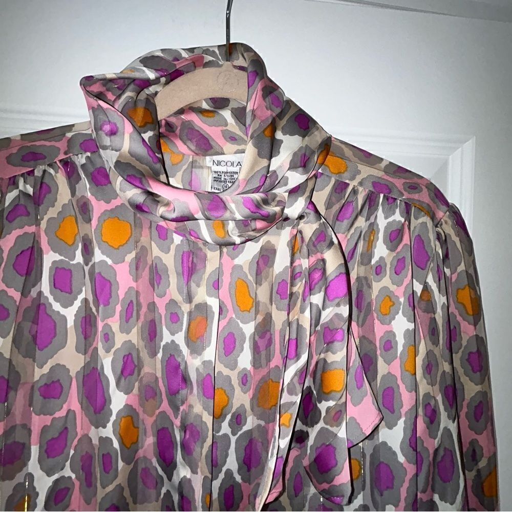 Vintage NICOLA Animal Print Hidden Button Front Long Sleeve Blouse Top - Picture 5 of 8